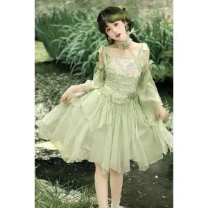 Qing Hualu 清华露 - New Chinese Hanfu Suspender Skirt & Decorative Sleeves Set