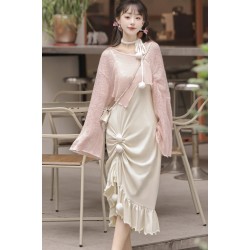 Gentle Autumn 温柔秋 - Han Element Hanfu Top & Suspender Skirt & Necklace Outfit
