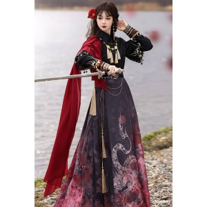 Blazing Dragon 炎龙引 - New Chinese Style Top & Belt & Necklace Mamian Skirt Set
