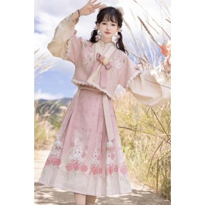 Rose Meow 玫瑰喵喵 - New Chinese Style Top & Half-sleeved Coat & Mamian Skirt Set