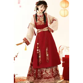 祥蛇贺瑞 - New Chinese Style New Year Hanfu Ma Mian Skirt Set