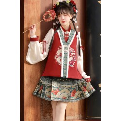 Blessed Dragon 福龙迎春 - Ming Dynasty New Year Hanfu Vest & Top & Mamian Skirt Set
