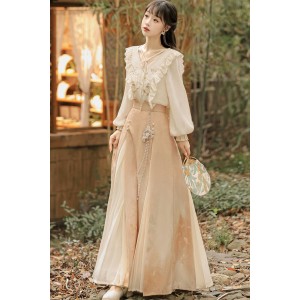 Late Autumn 秋意晚 - New Chinese Style Shirt & Mamian Skirt Set