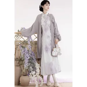 Wisteria Poems 紫藤词 - Qi Pao & Knitted Cardigan Set