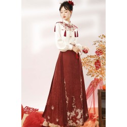 Ying He 迎贺 - New Chinese Style New Year Hanfu Top & Yunjian & Mamian Skirt Set