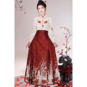 Splendid-Peony 锦瑟 - New Chinese Style Top & Mamian Skirt Set