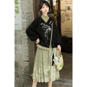 Pine Scent 闻松 - New Chinese Style Hoodie Top & Mamian Skirt Set
