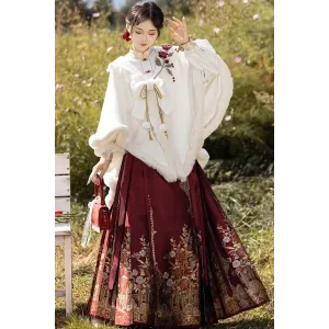 Snow Rose 雪地蔷薇 - New Chinese Style Top & Cape & Mamian Skirt Set
