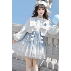 Snowland Dragon 雪域龙语 - Han Element Hanfu Winter Coat & Short Suspender Dress Set