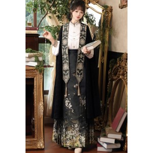 Qing Yan 青魇 - New Chinese Style Stand Collar Top & Cape & Mamian Skirt Set
