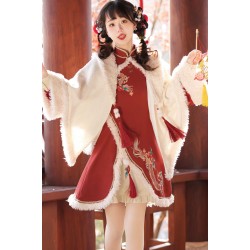 Song Longchun 颂龙春 - Han Chinese Style New Year Hanfu Shawl & Dress Outfit
