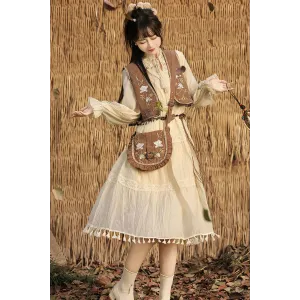 Desert Wind Song 风吟沙漠 - Han Element Hanfu Daily Vest & Dress & Bag Set