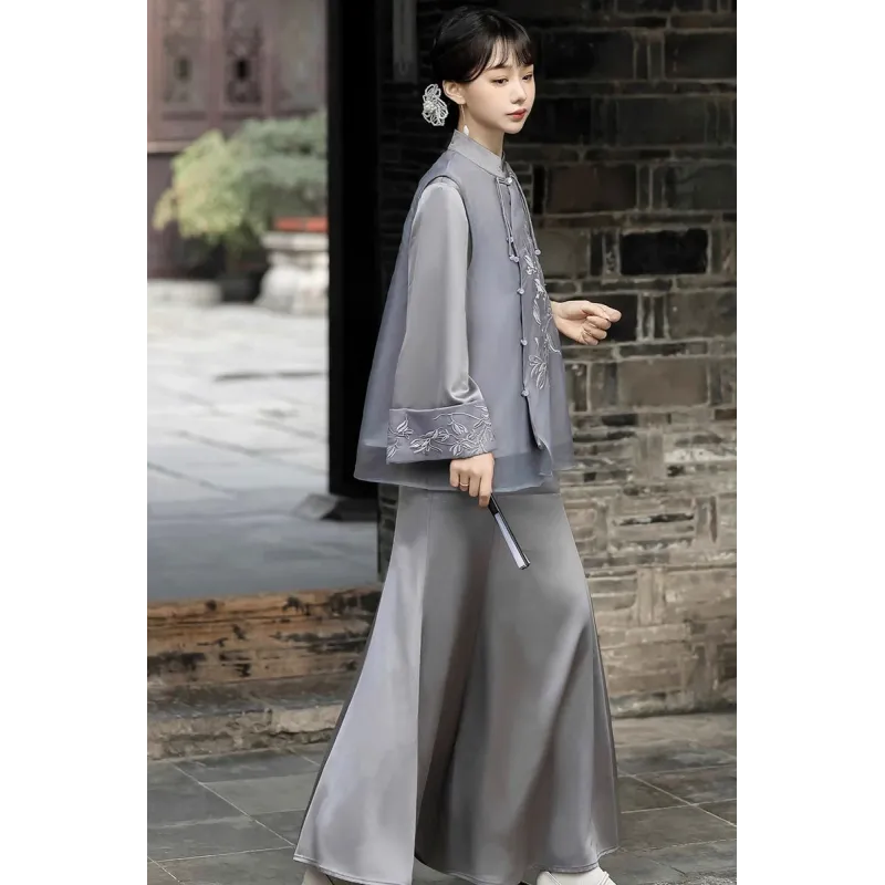 Xiangxian Mujin 香羡木槿 - New Chinese Hanfu Jacket & Suspender Skirt Set Xiangxian Mujin 香羡木槿 - New Chinese Hanfu Jacket & Suspender Skirt Set