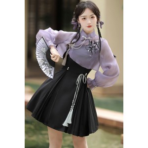 Iris & Ink Butterfly 鸢尾墨蝶 - Han Element Daily Top & Suspender Skirt Hanfu Set
